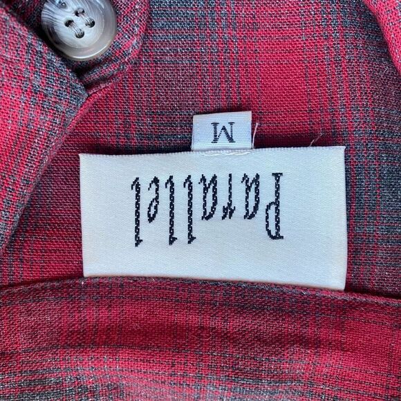 Vintage Y2K 90s Red Grey Plaid Shirt Top by Parallel Women’s M Button Down Long - Picture 5 of 7